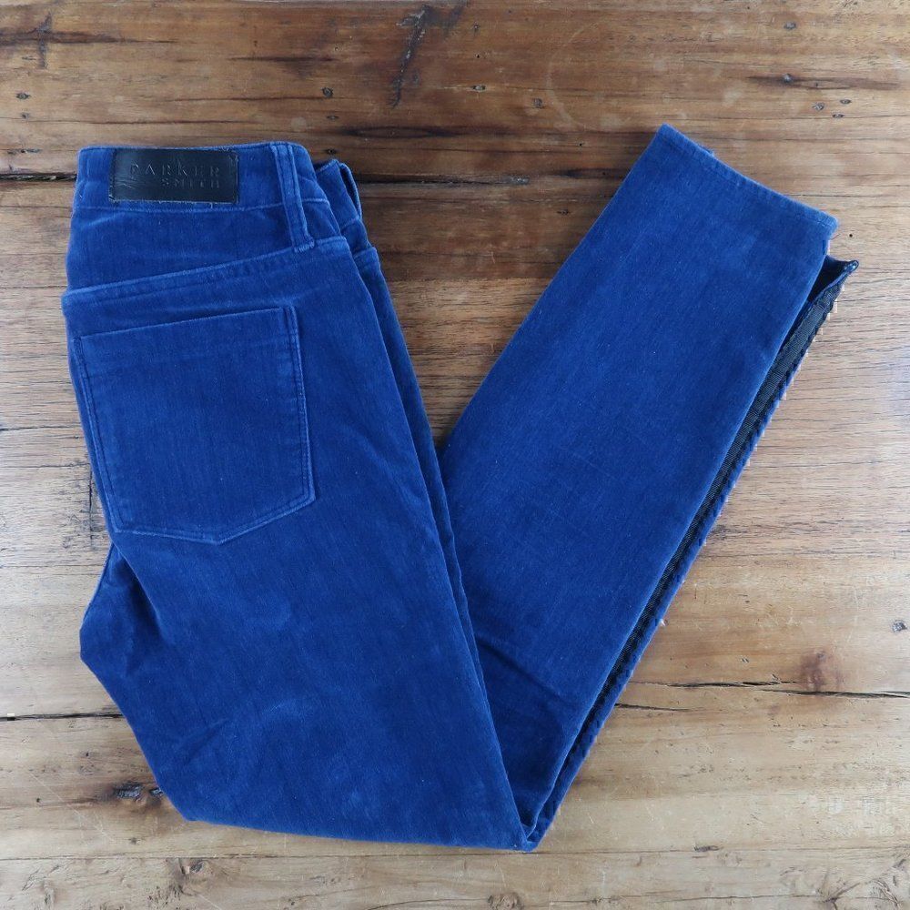 PARKER SMITH BLUE VELVET SKINNY STRETCH TUXEDO PANTS SIZE 25